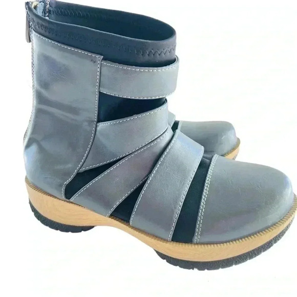 ANTELOPES GREY BOOTIES WOOD PLATFORM STRAPPY ROUND TOES  SIZE 37 - Picture 1 of 16